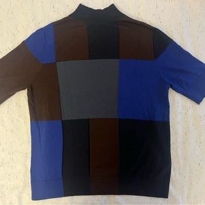 COS 100% Wool Colorblock Black/Grey/Brown/Blue Mockneck Short Sleeve Sweater